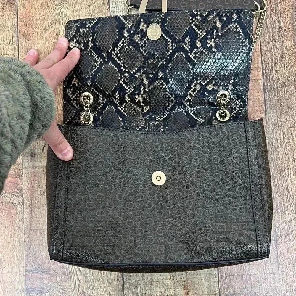 Guess Brown Logo Faux Snakeskin Crossbody Handbag - Picture 7 of 11